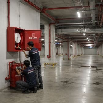 Pemasangan Hydrant dan Hose Rack Basement