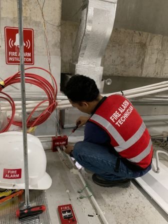 Instalasi kabel fire alarm gedung Cikarang